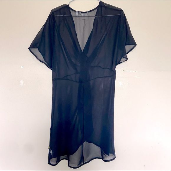 La Vie En Rose Aqua Black Mesh Flowy Swim Cover-Up Size XS/S - Picture 5 of 6